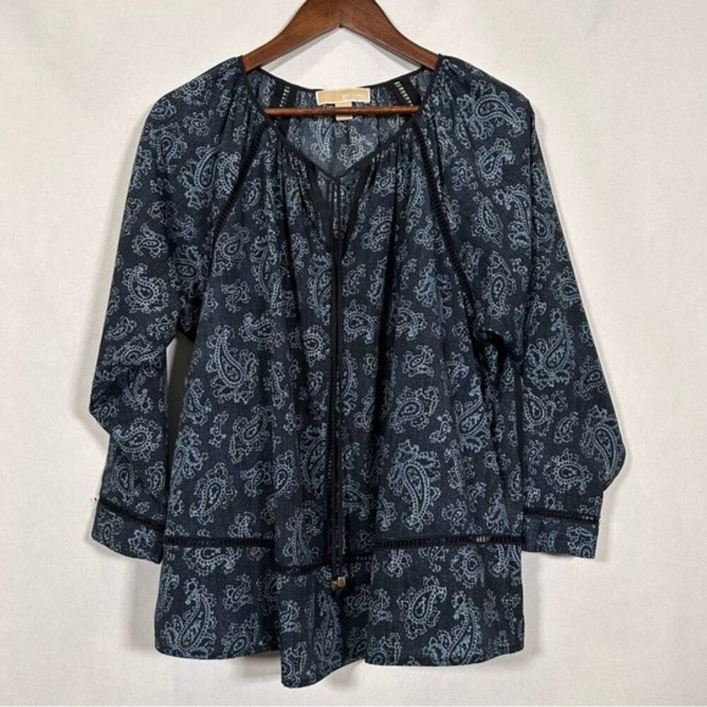 Michael Kors Navy Blue Paisley Print blouse